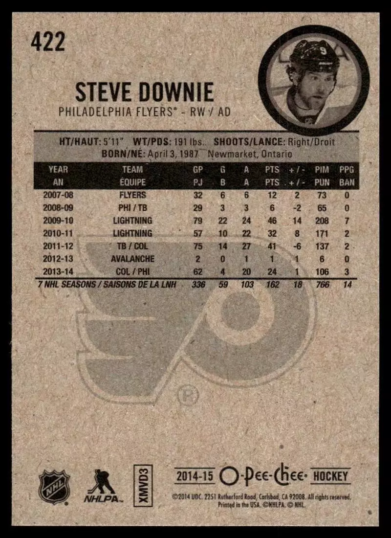 2014-15 O-Pee-Chee #422 Steve Downie 1