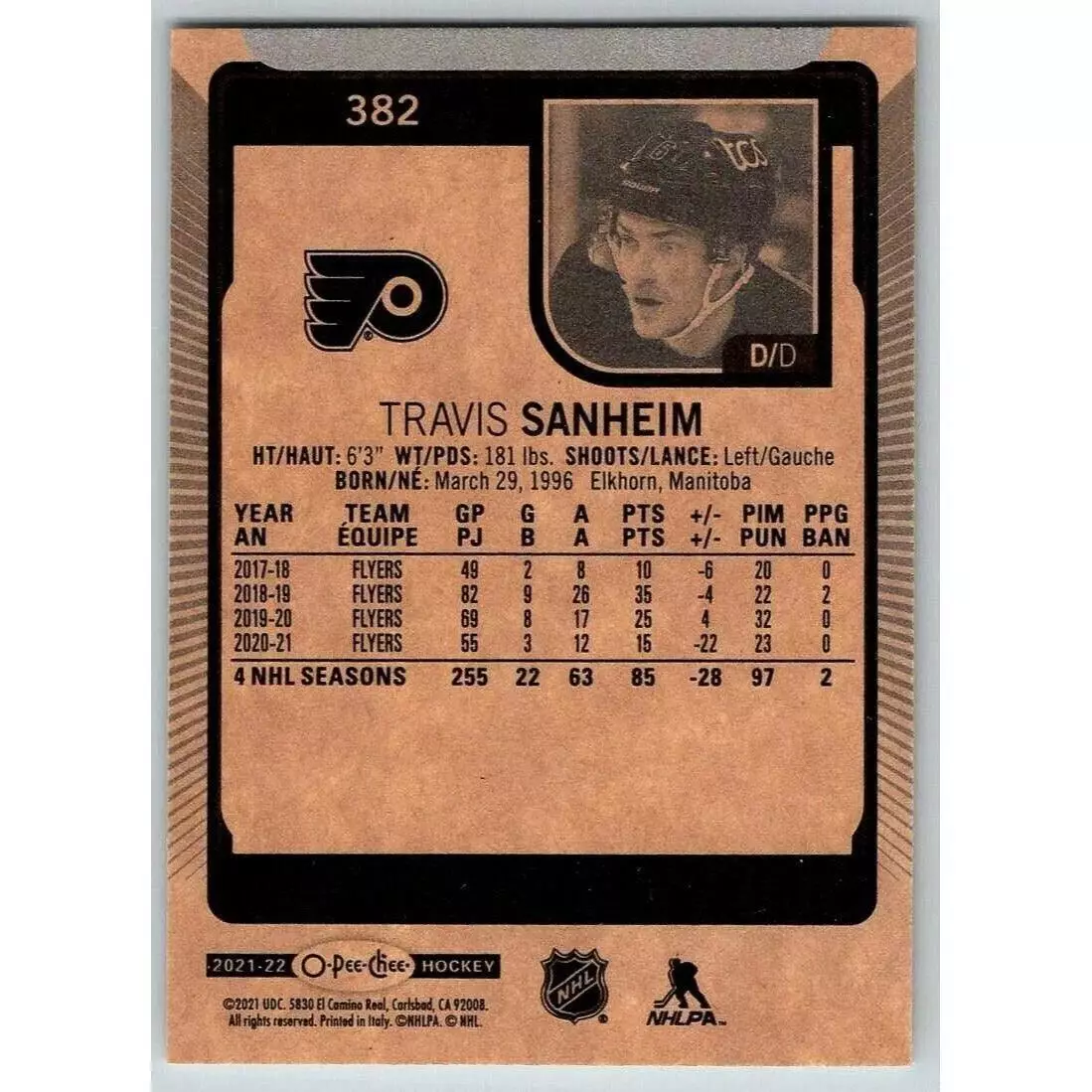 2021-22 O-Pee-Chee #382 Travis Sanheim 1