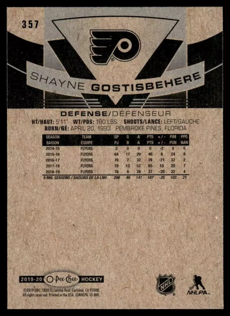2019-20 O-Pee-Chee #357 Shayne Gostisbehere 1