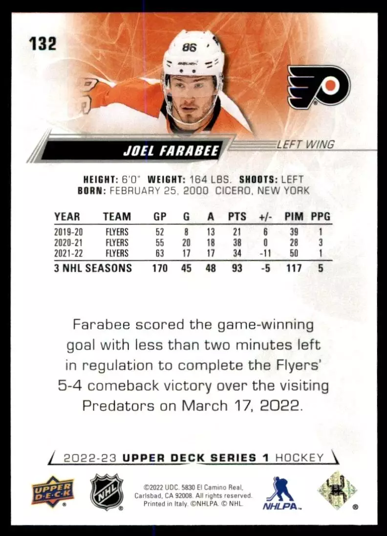 2022-23 Upper Deck #132 Joel Farabee 1