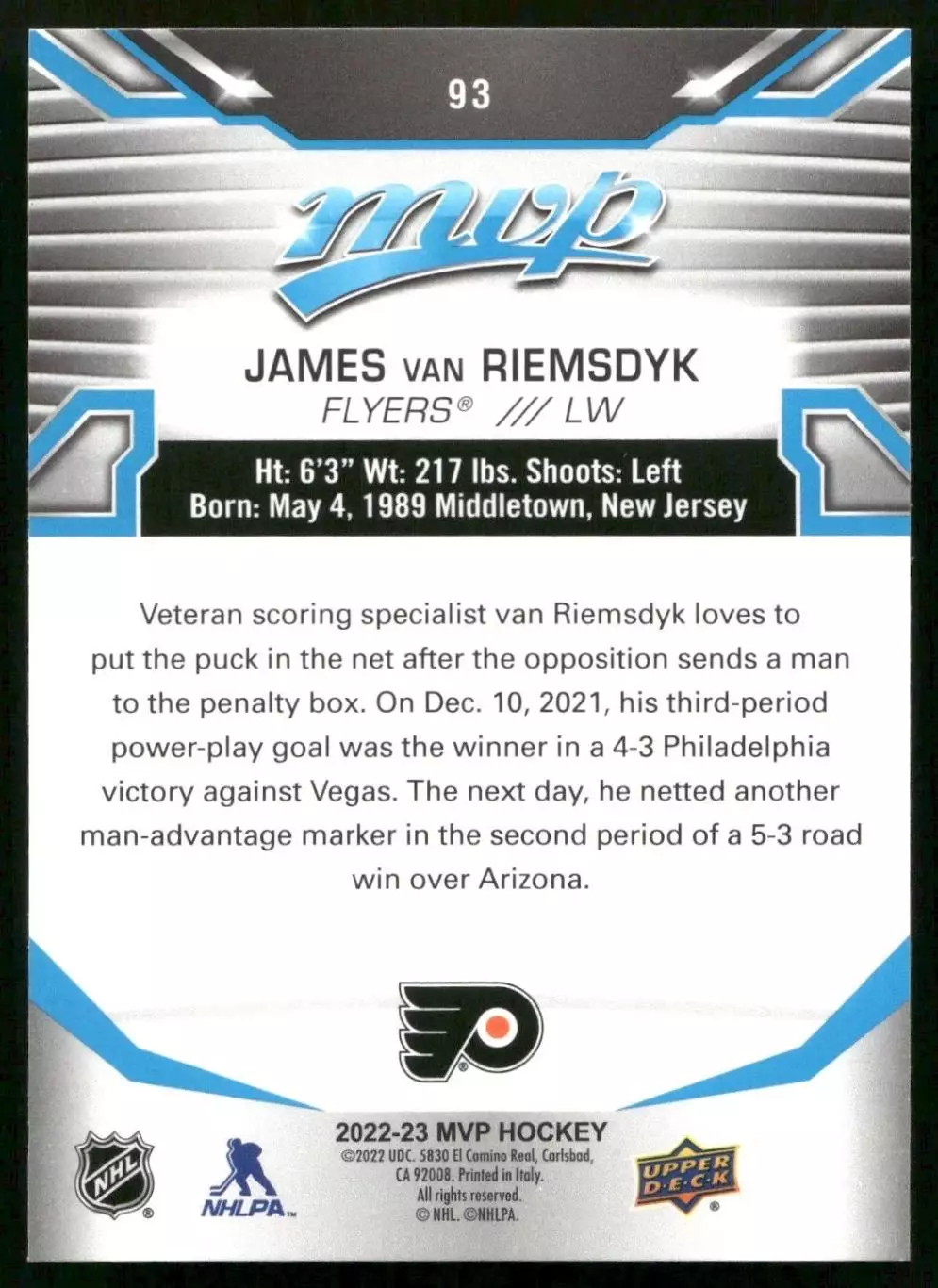 2022-23 Upper Deck MVP #93 James van Riemsdyk 1
