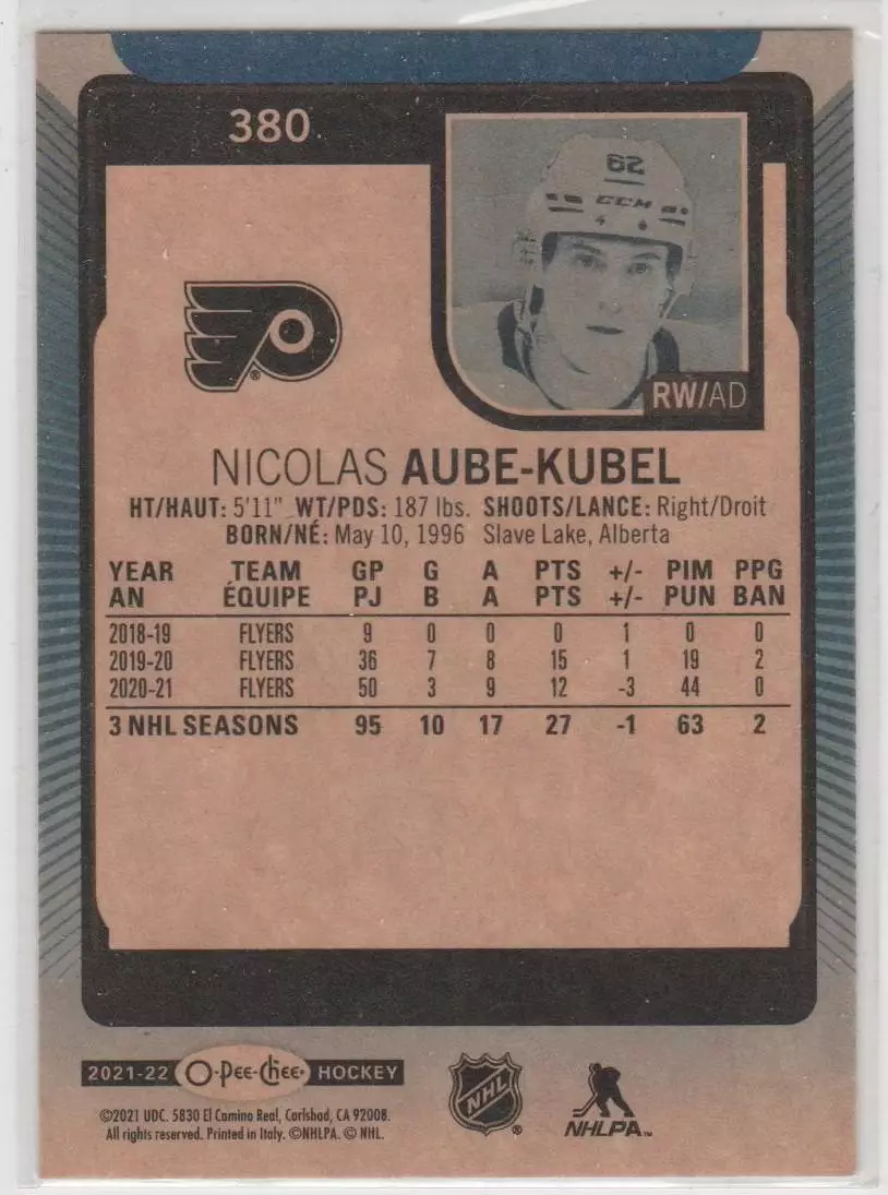 2021-22 O-Pee-Chee Blue #380 Nicolas Aube-Kubel \ Dinamo Minsk 1