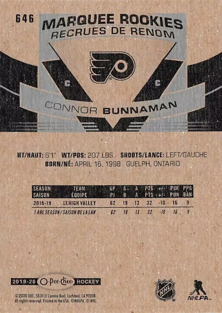 2019-20 O-Pee-Chee Blue Border #646 Connor Bunnaman 1