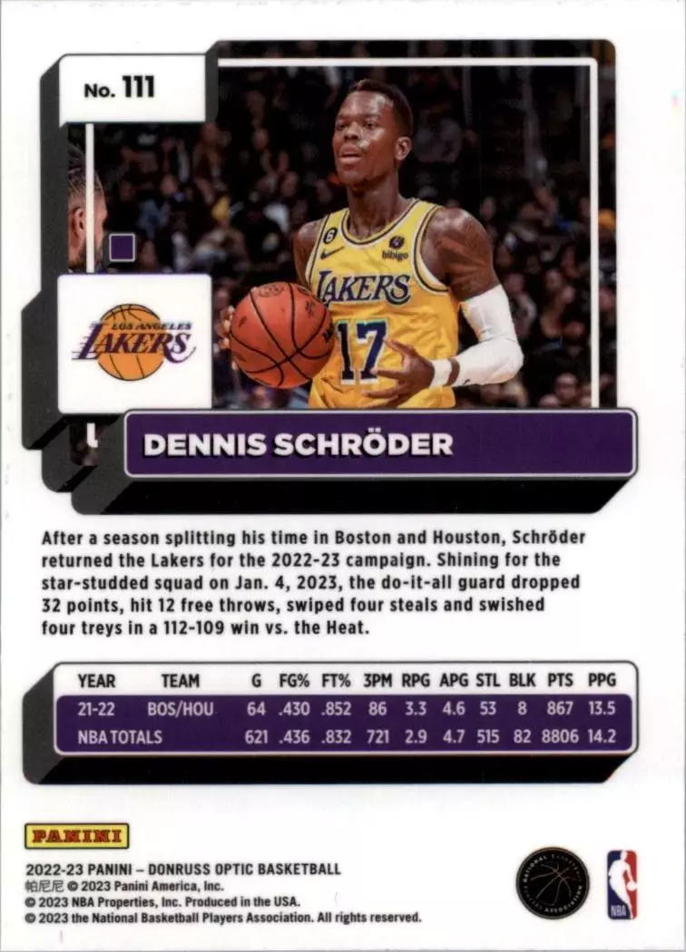 2022-23 Donruss Optic #111 Dennis Schroder 1