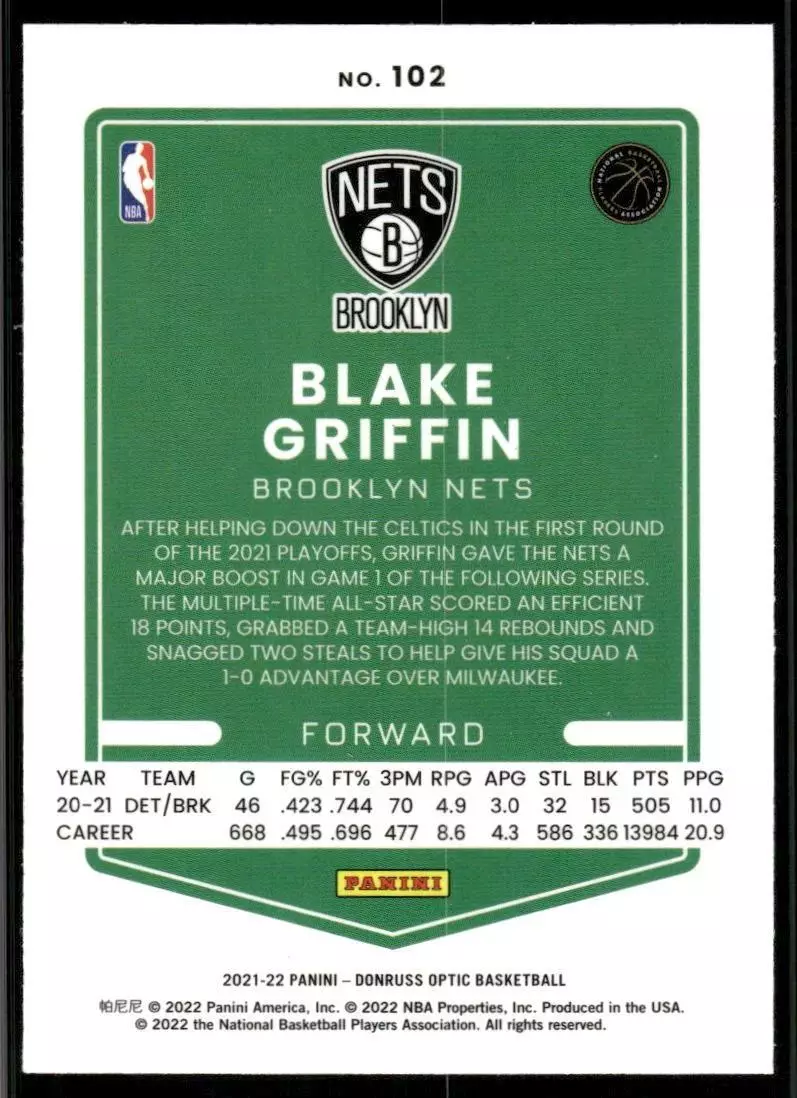 2021-22 Donruss Optic #102 Blake Griffin 1