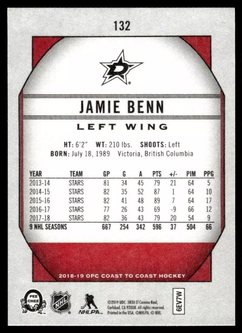 2018-19 O-Pee-Chee Coast to Coast #132 Jamie Benn 1