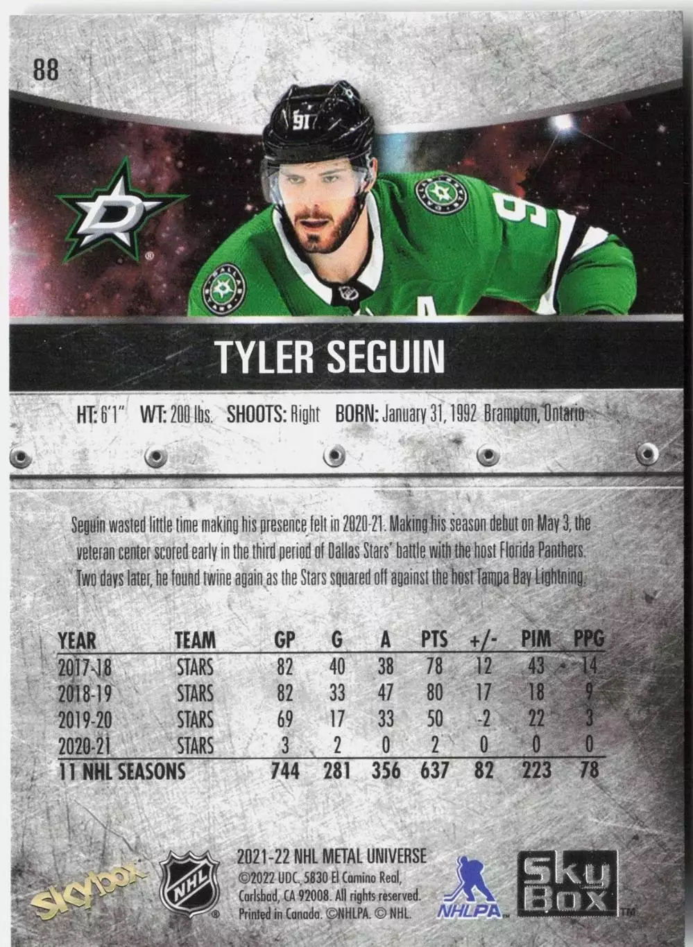 2021-22 Metal Universe #88 Tyler Seguin 1