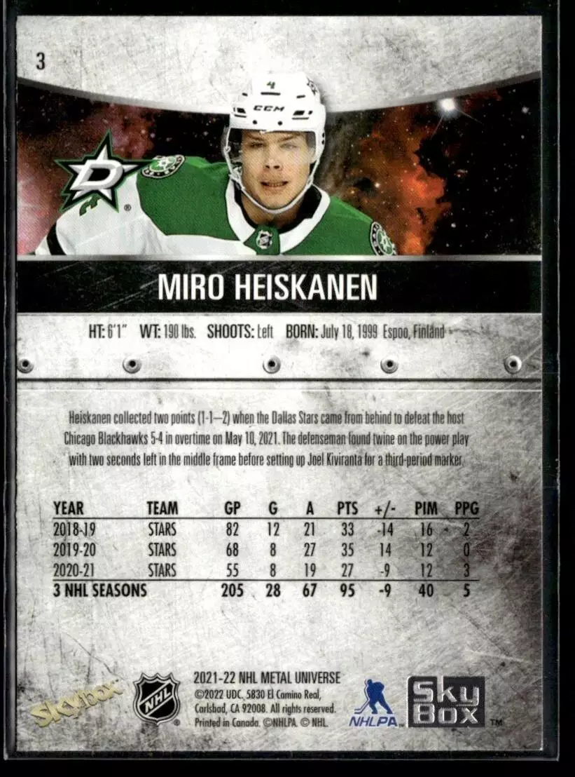 2021-22 Metal Universe #3 Miro Heiskanen 1