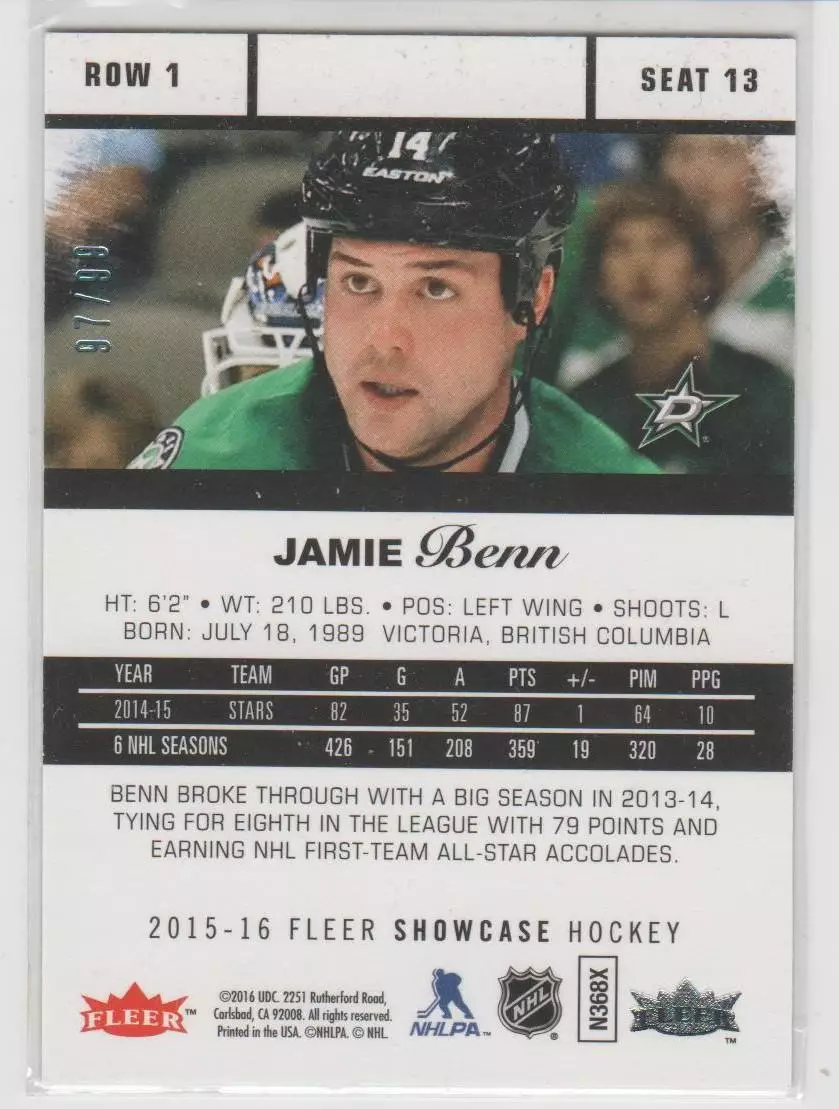 2015-16 Fleer Showcase Flair Blue Ice #13 Jamie Benn R1 97\99 1