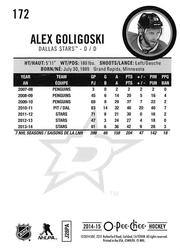 2014-15 O-Pee-Chee Rainbow #172 Alex Goligoski 1