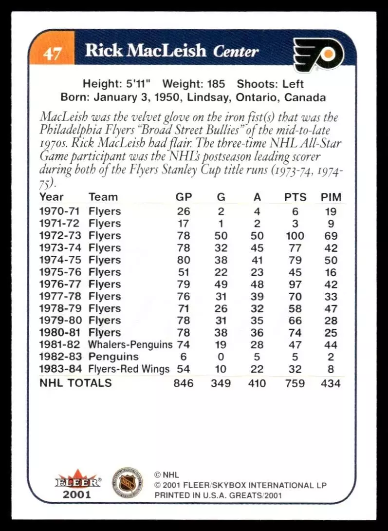 2001-02 Greats of the Game #47 Rick MacLeish 1