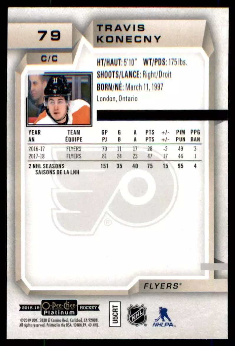 2018-19 O-Pee-Chee Platinum #79 Travis Konecny 1