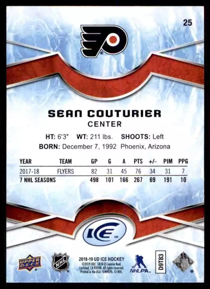 2018-19 Upper Deck Ice #25 Sean Couturier 1