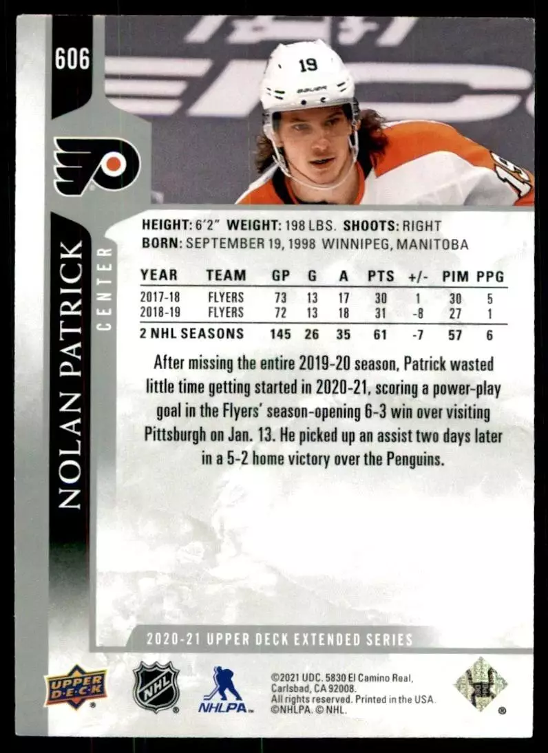2020-21 Upper Deck #606 Nolan Patrick 1