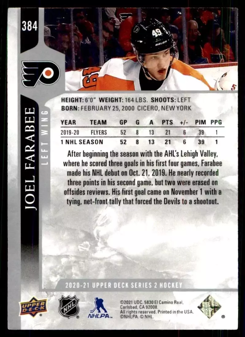 2020-21 Upper Deck #384 Joel Farabee 1