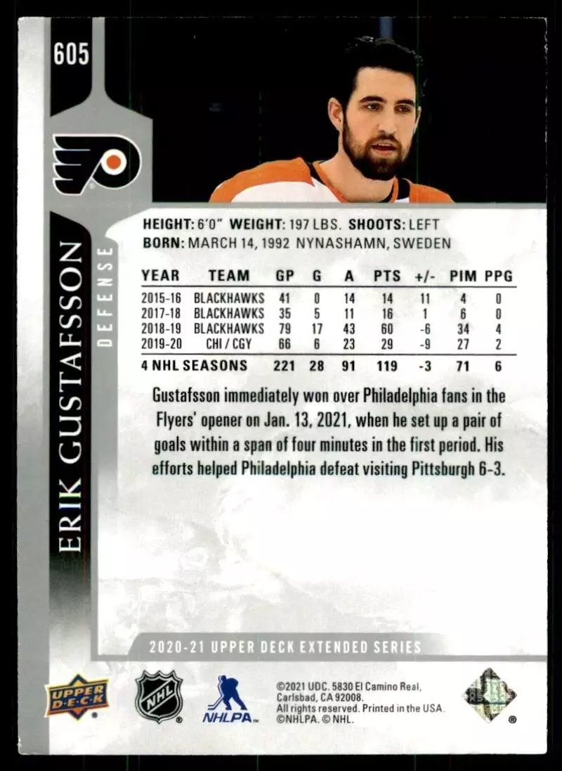 2020-21 Upper Deck #605 Erik Gustafsson 1