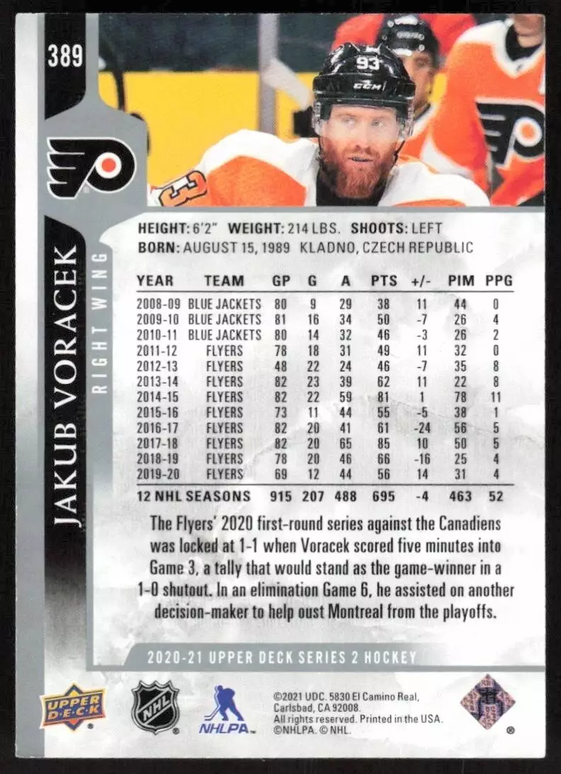 2020-21 Upper Deck #389 Jakub Voracek 1