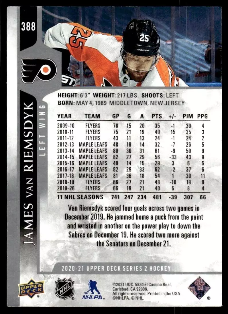 2020-21 Upper Deck #388 James van Riemsdyk 1