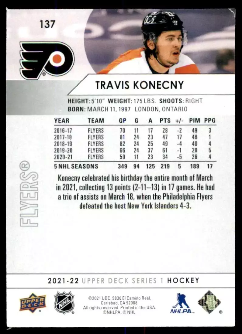 2021-22 Upper Deck #137 Travis Konecny 1