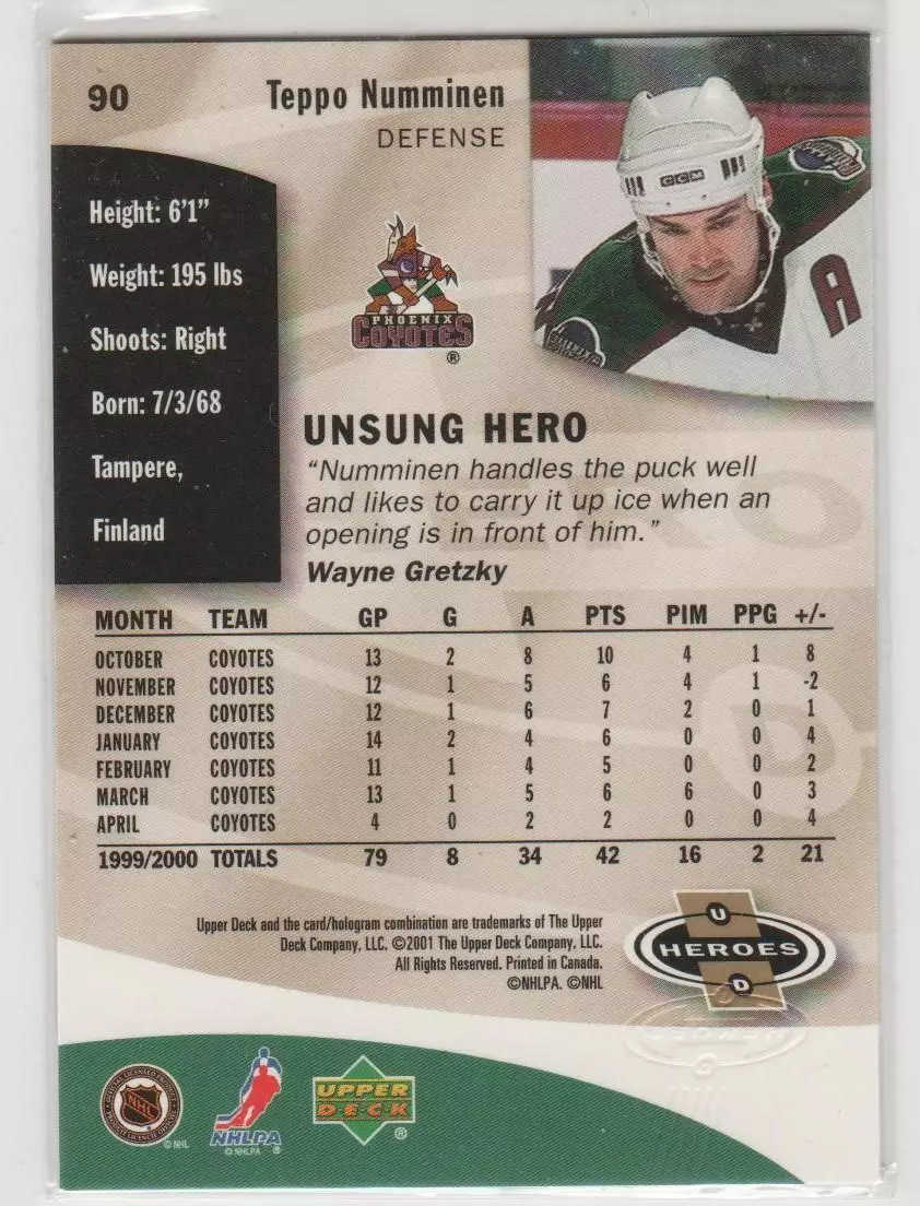 2000-01 Upper Deck Heroes #90 Teppo Numminen 1