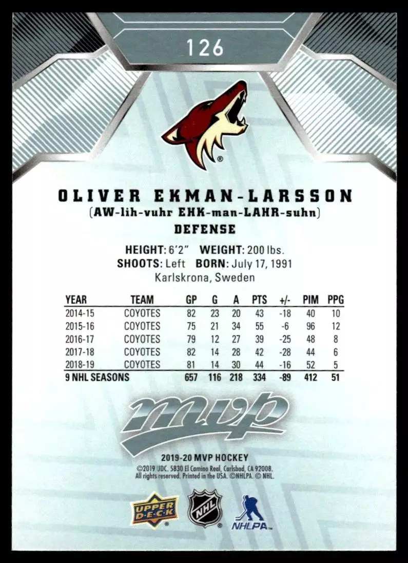 2019-20 Upper Deck MVP #126 Oliver Ekman-Larsson 1