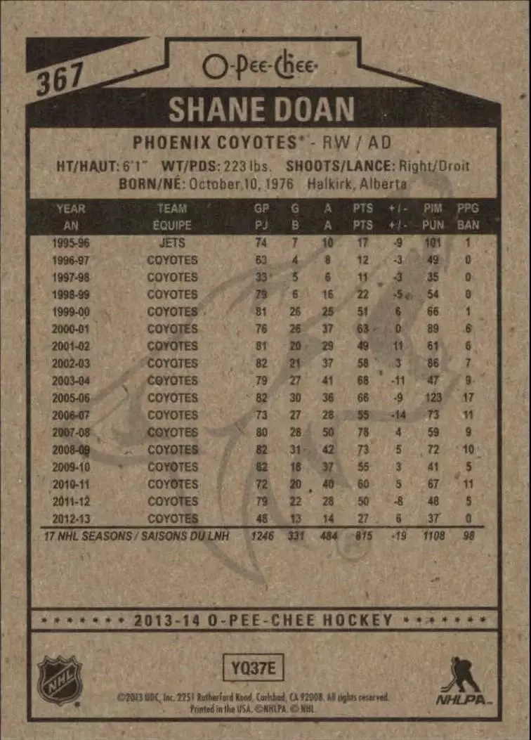 2013-14 O-Pee-Chee #367 Shane Doan 1
