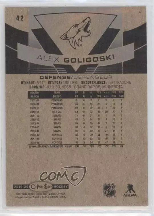 2019-20 O-Pee-Chee #42 Alex Goligoski 1