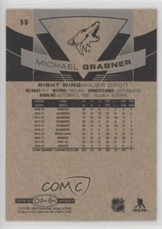2019-20 O-Pee-Chee #56 Michael Grabner 1