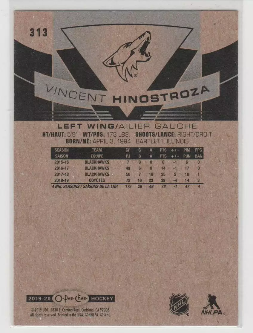 2019-20 O-Pee-Chee #313 Vincent Hinostroza 1