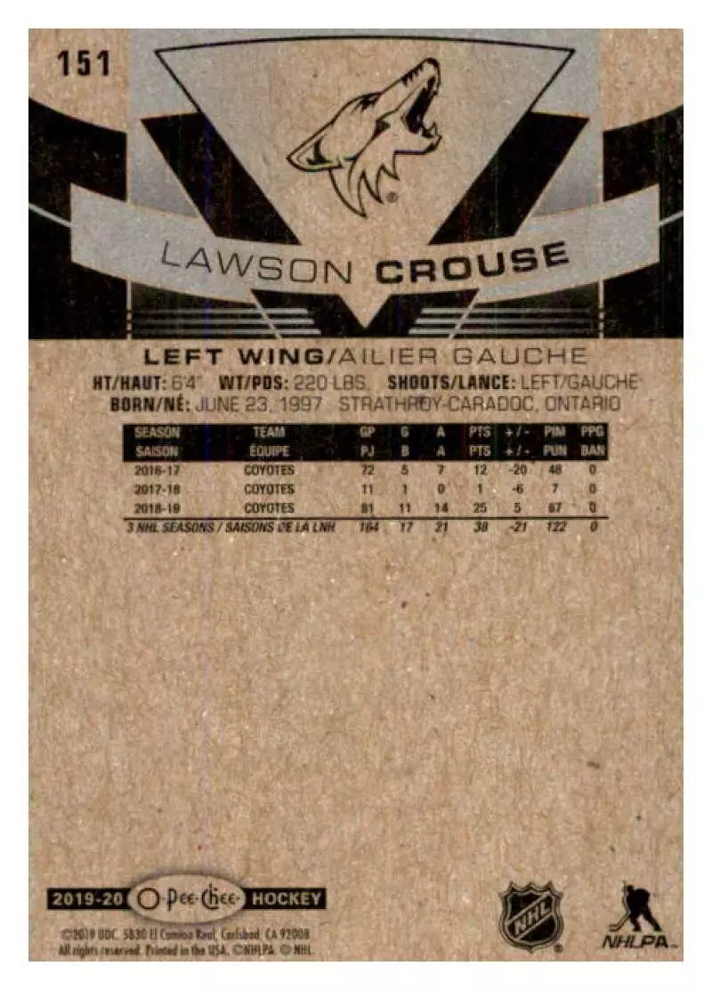 2019-20 O-Pee-Chee #151 Lawson Crouse 1