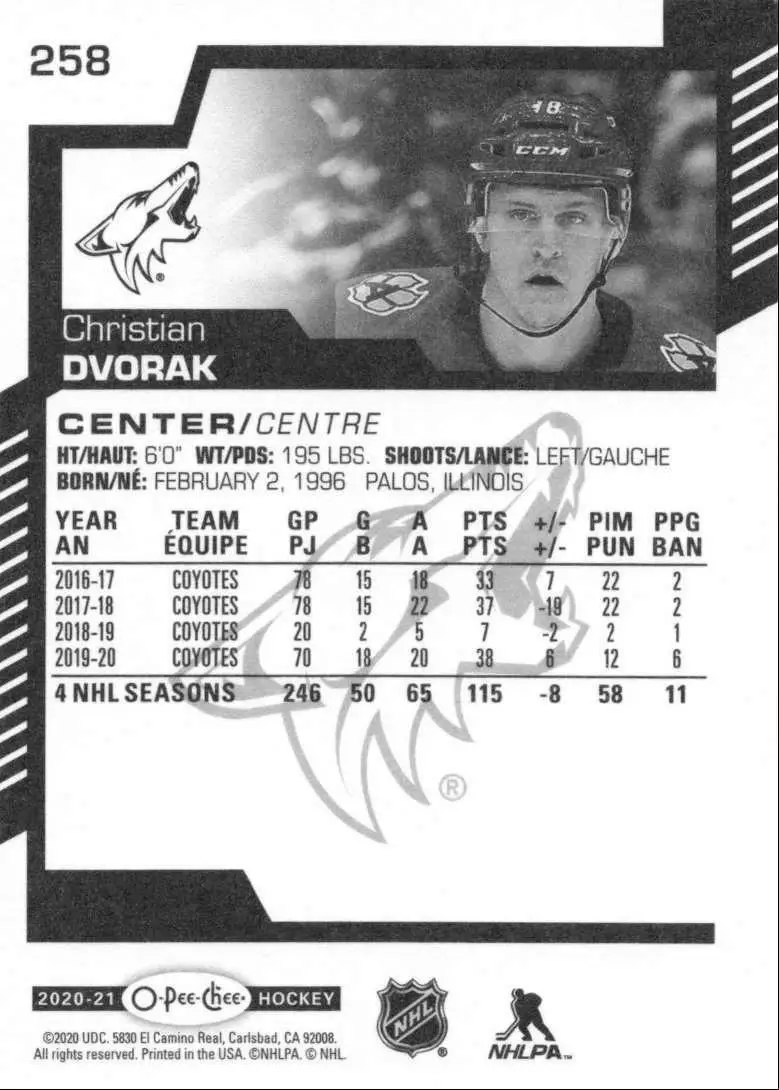 2020-21 O-Pee-Chee #258 Christian Dvorak 1