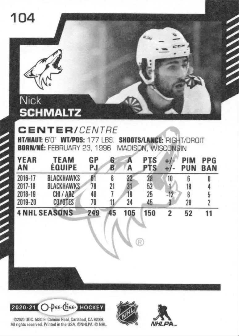 2020-21 O-Pee-Chee #104 Nick Schmaltz 1