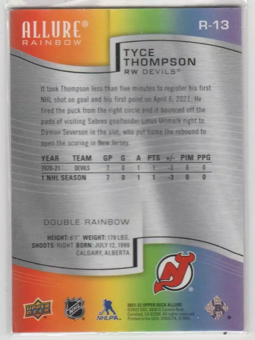 2021-22 Upper Deck Allure Rainbow Double Rainbow #R13 Tyce Thompson\Barys Astana 1