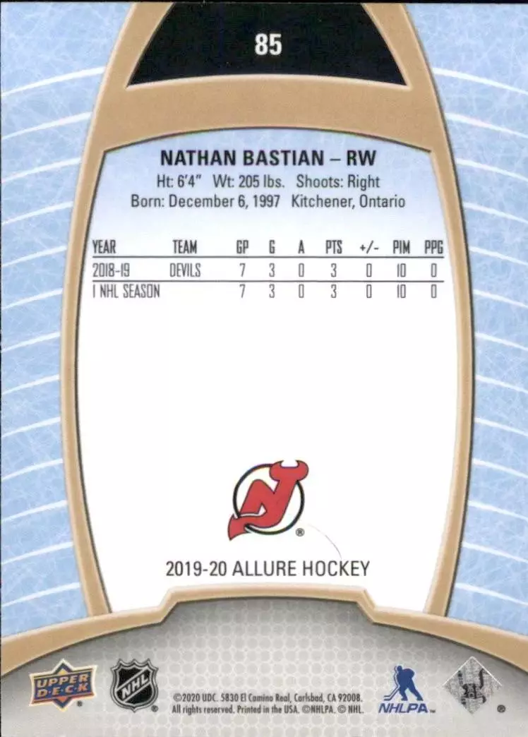2019-20 Upper Deck Allure #85 Nathan Bastian RC 1
