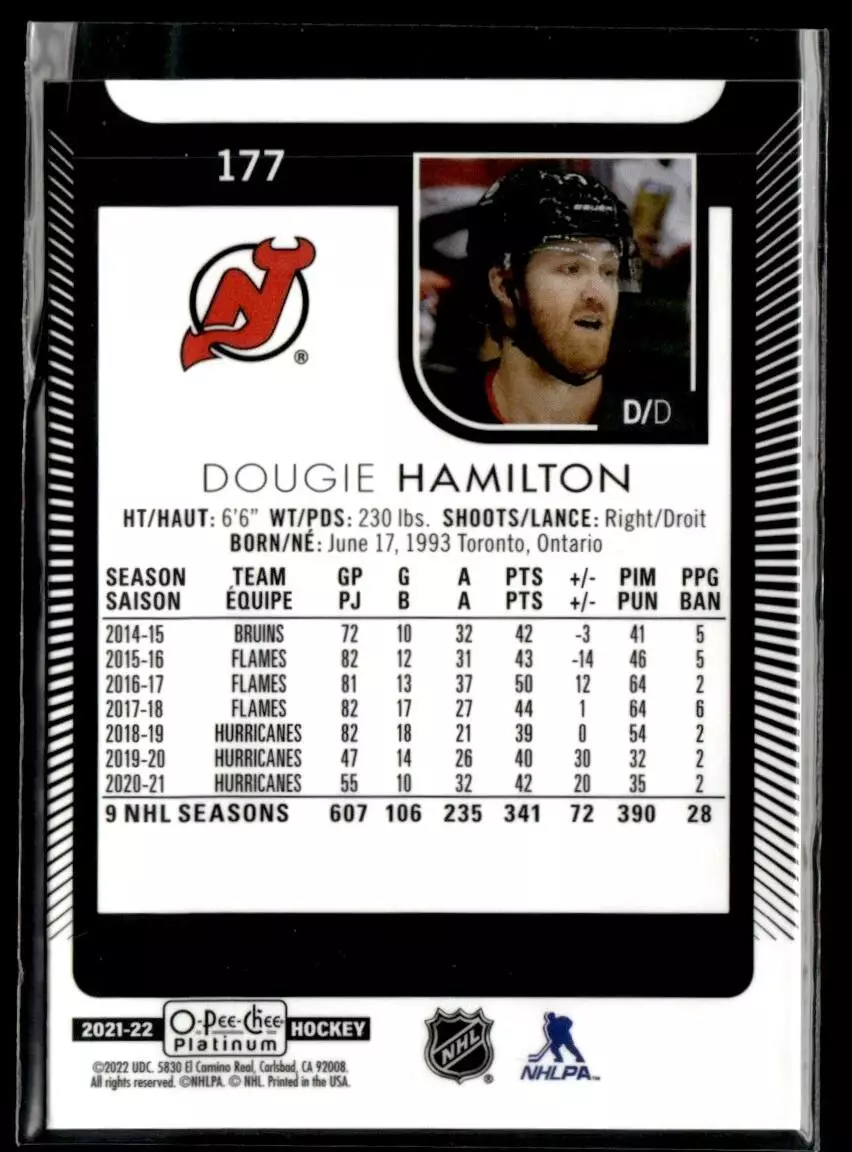 2021-22 O-Pee-Chee Platinum #177 Dougie Hamilton 1