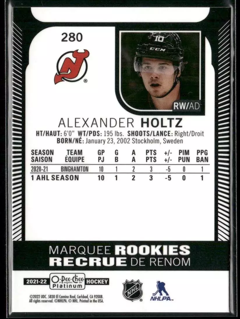 2021-22 O-Pee-Chee Platinum #280 Alexander Holtz RC 1