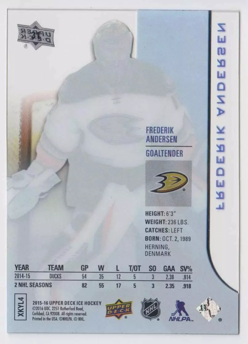 2015-16 Upper Deck Ice #31 Frederik Andersen 1
