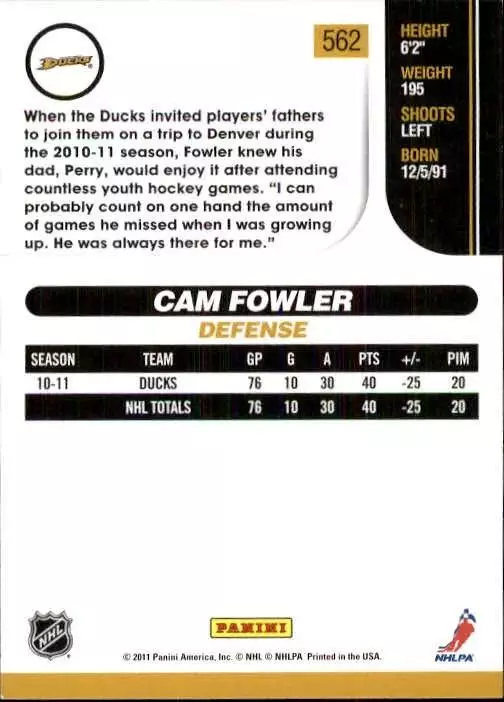 2010-11 Score #562 Cam Fowler 1