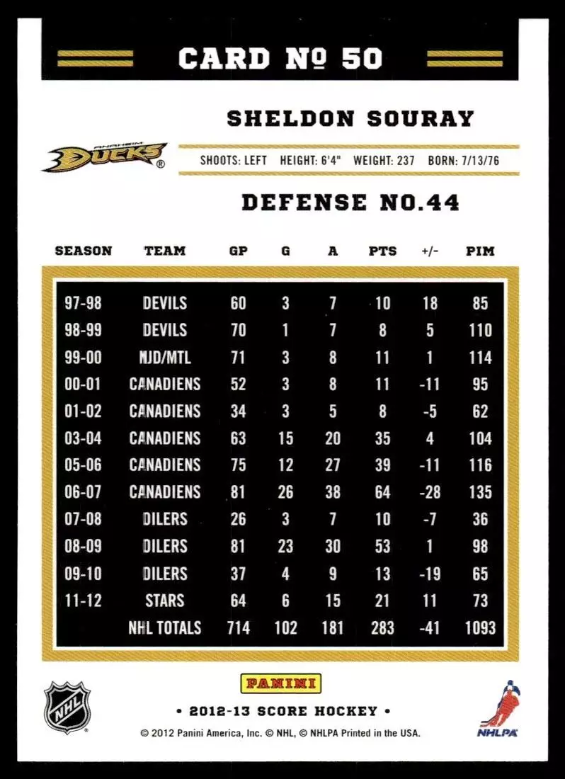 2012-13 Score #50 Sheldon Souray 1