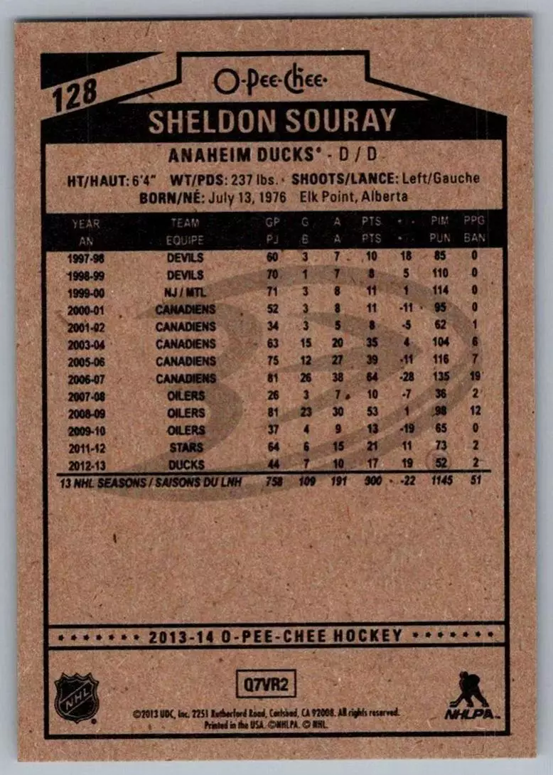 2013-14 O-Pee-Chee #128 Sheldon Souray 1