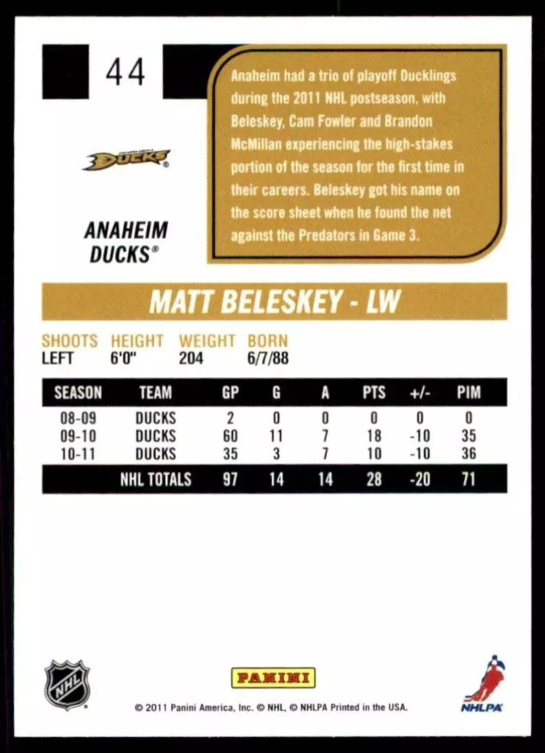 2011-12 Score #44 Matt Beleskey 1