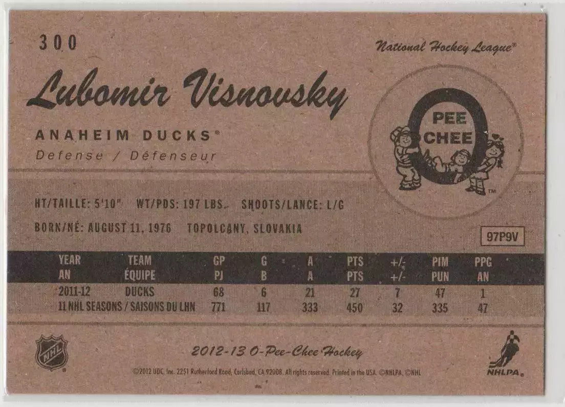 2012-13 O-Pee-Chee Retro #300 Lubomir Visnovsky \HC Slovan Bratislava KHL 1