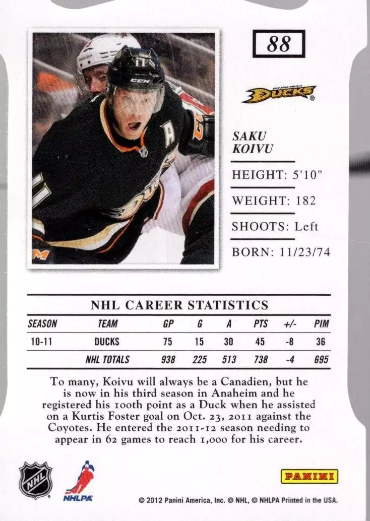 2011-12 Elite Aspirations #88 Saku Koivu 1