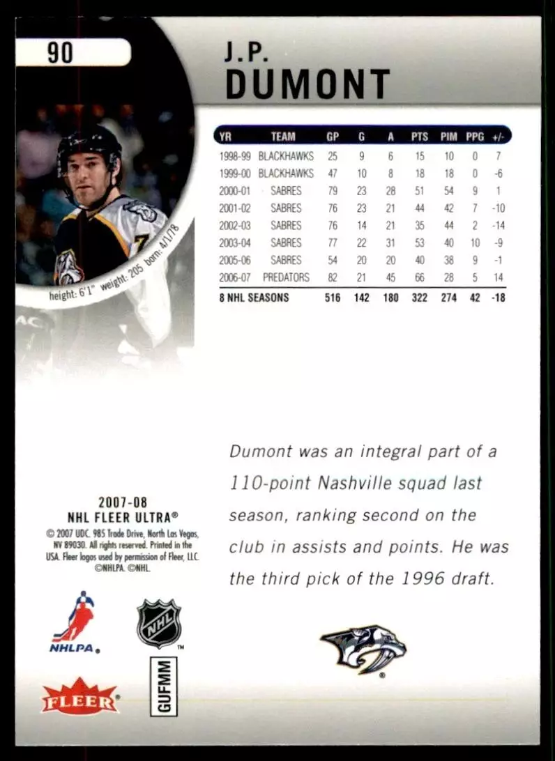 2007-08 Ultra #90 J.P. Dumont 1