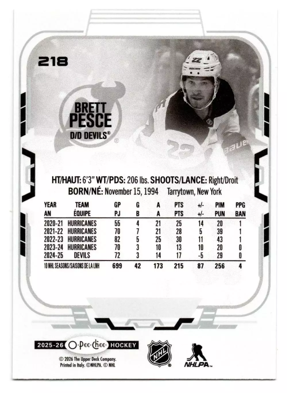2025-26 O-Pee-Chee #218 Brett Pesce 1