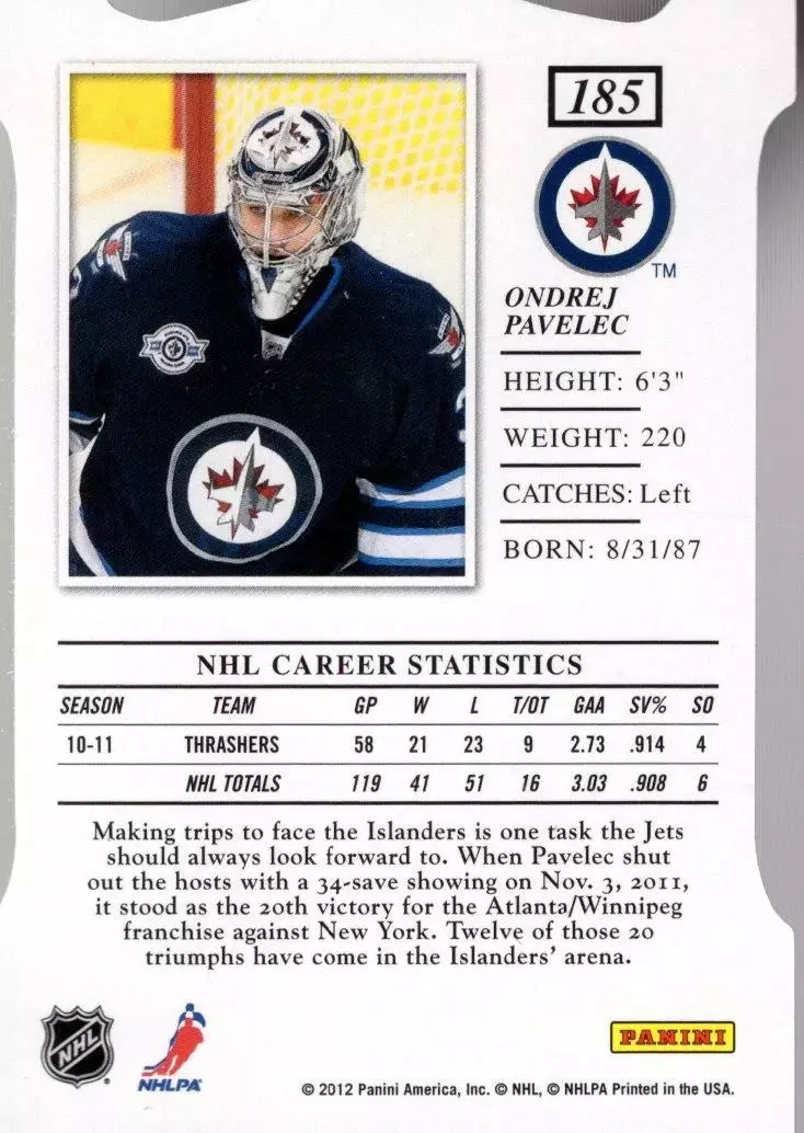 2011-12 Elite Aspirations #185 Ondrej Pavelec 1