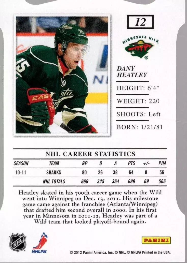2011-12 Elite Aspirations #12 Dany Heatley 1