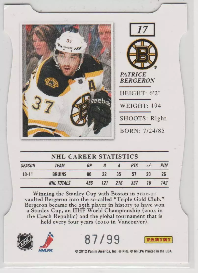 2011-12 Elite Status Gold #17 Patrice Bergeron 97\99 1