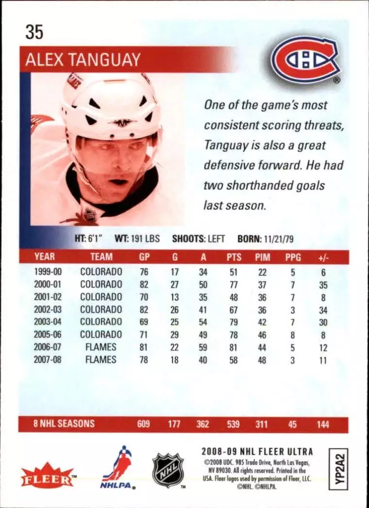 2008-09 Ultra #35 Alex Tanguay 1