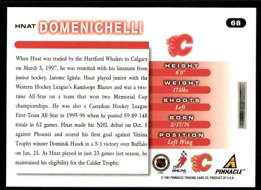 1997-98 Score #68 Hnat Domenichelli RC 1